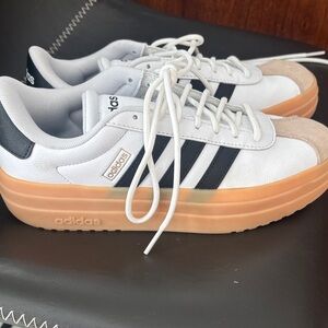 Adidas White and Black Sneakers with Tan Sole